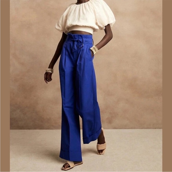 Banana Republic Pants - Banana Republic Paperbag Blue Wide-Leg Pants 8